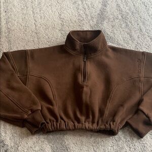 Adidas Brown Quarter-Zip cropped Sweater